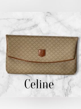Vintage Celine Macadam Canvas Clutch | Classic Monogram Envelope Bag with COA